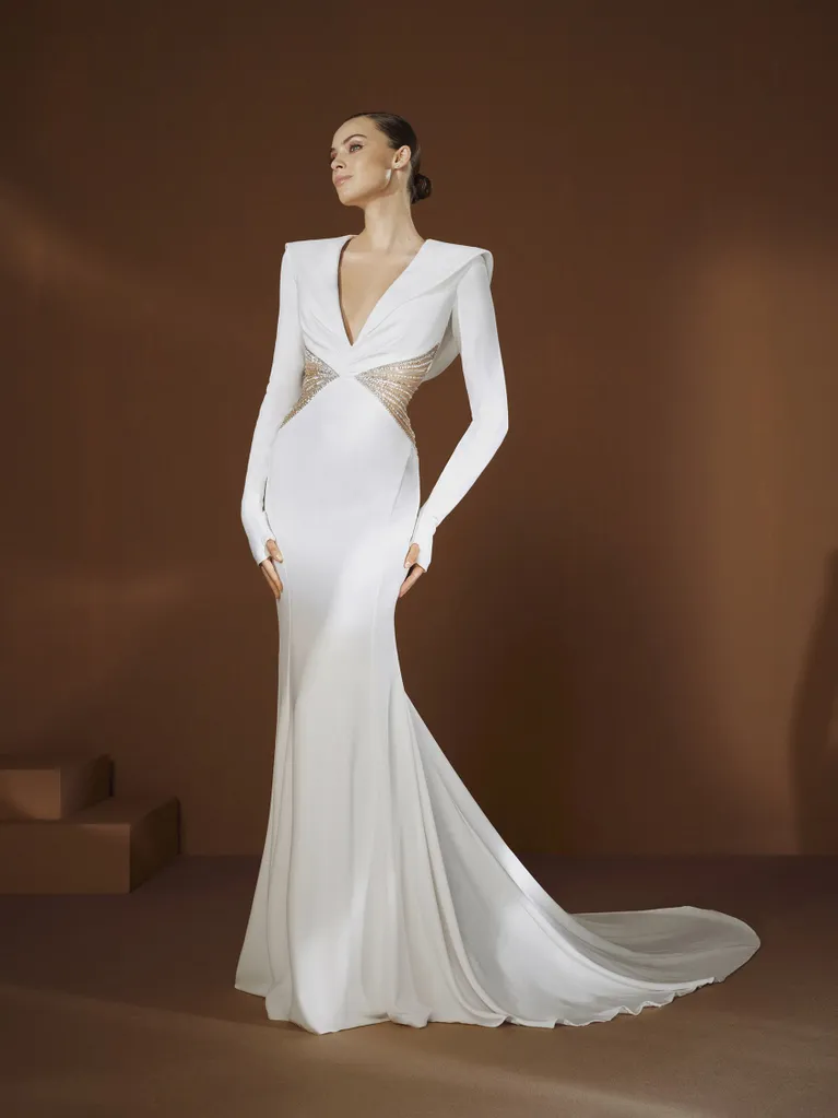 Abito da sposa a sirena con scollatura a V in crêpe - Pronovias - Gracejones