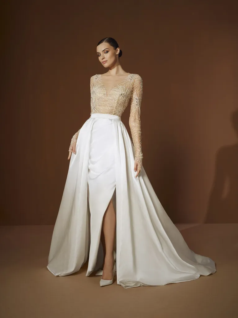 Abito da sposa Elisabetta Franchi dritto a maniche lunghe con trasparenze - diahann