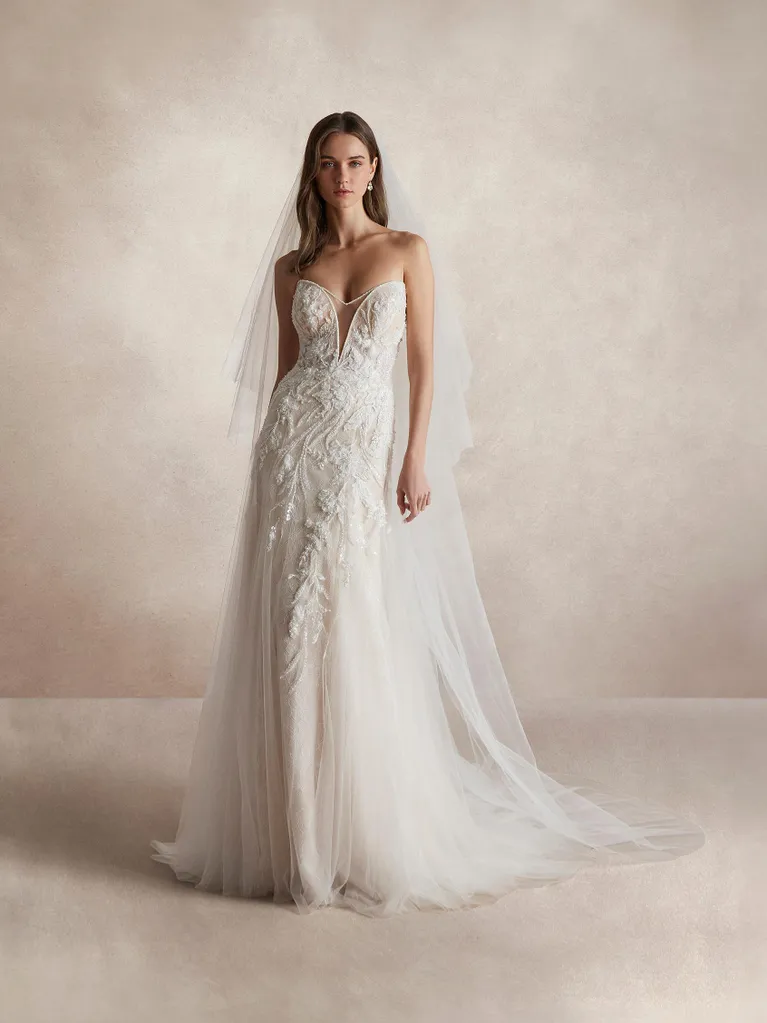 Abito da sposa Nicole 2025 flow a-line con scollo a V in tulle - yusra