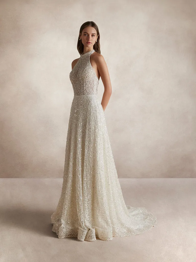 Abito da sposa Nicole Couture flow a-line con collo halter in pizzo - maha