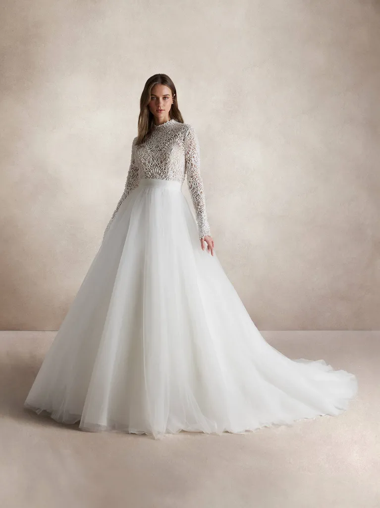 Abito da sposa linea A Nicole Couture con scollo alto in tulle - loulia